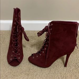 Maroon peep toe booties